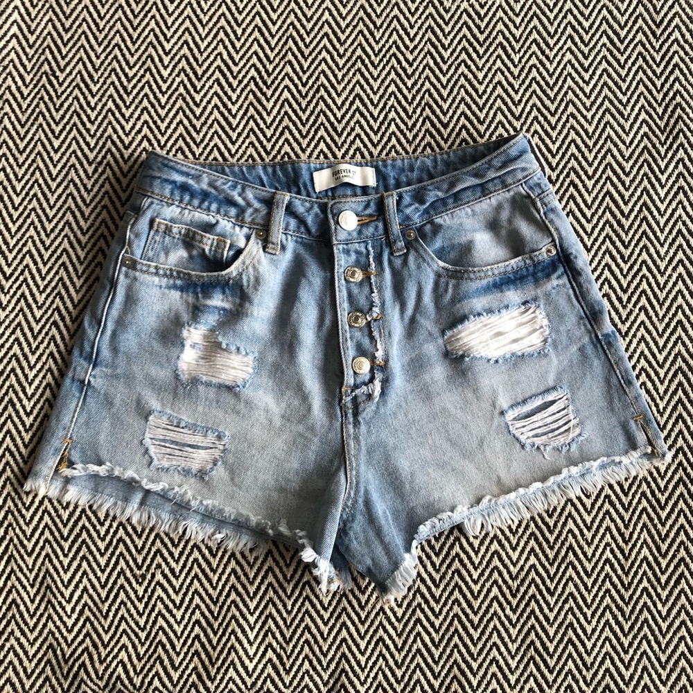 High-Rise Light Wash Shorts